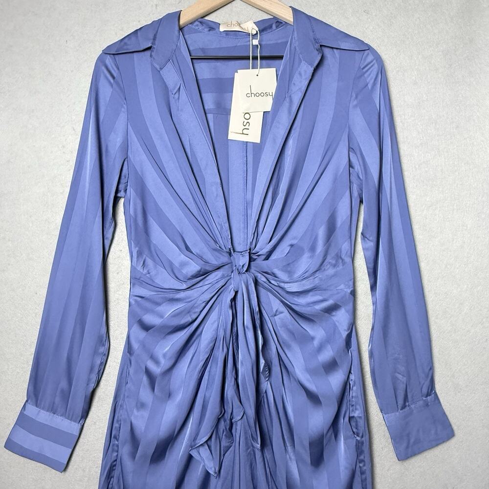 Choosy Lafayette Womens Blue Striped Jumpsuit Pockets Front Tie Comfort Size 2 - Picture 3 of 13
